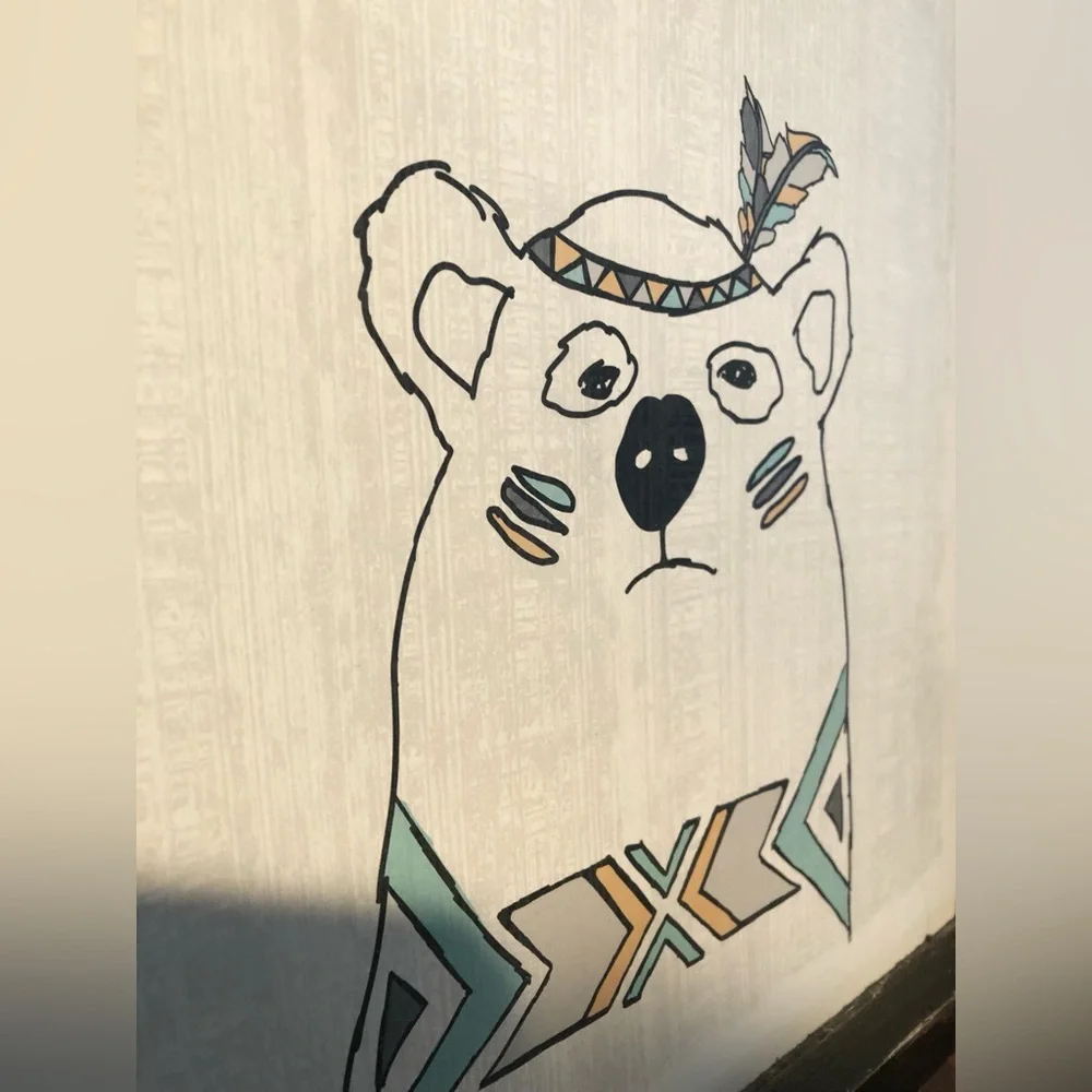 Bear Tribal Accent Wall Kids Nursery Art Dark Distressed Wood Frame